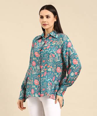 Blue pink printed muslin shirt 2