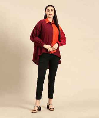 Orange & burgandy cotton shirt 1