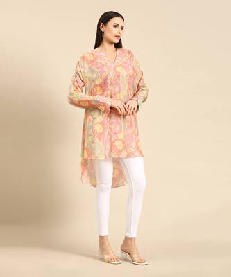 Brown floral printed muslin shirt 3