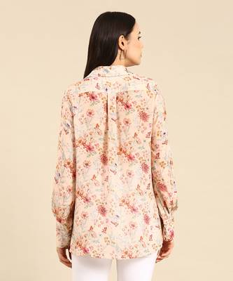 Peach floral printed muslin shirt 4