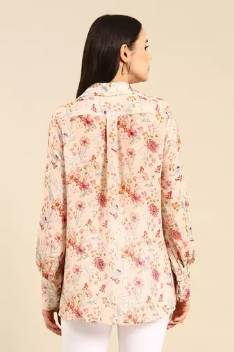 Peach floral printed muslin shirt