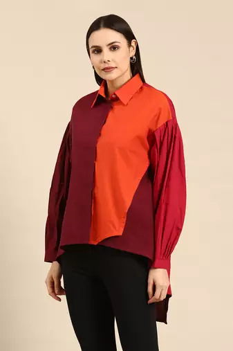 Orange & burgandy cotton shirt