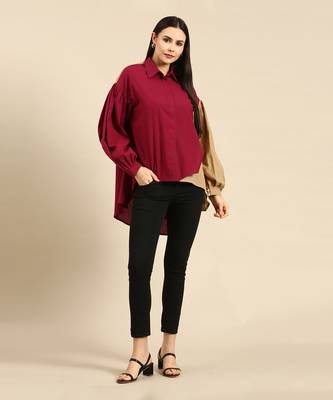 Burgandy & mustard cotton shirt 1