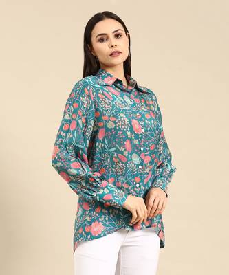 Blue pink printed muslin shirt 3