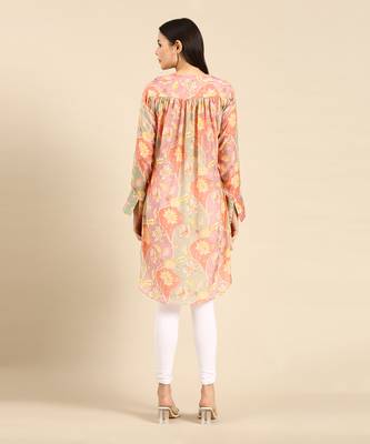 Brown floral printed muslin shirt 4