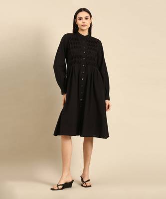 Black cotton smocked dress 1