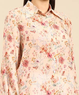 Peach floral printed muslin shirt 5