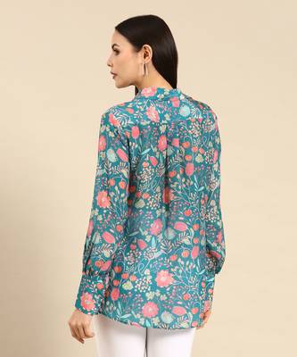 Blue pink printed muslin shirt 4