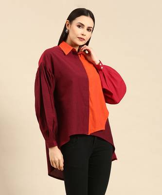 Orange & burgandy cotton shirt 3