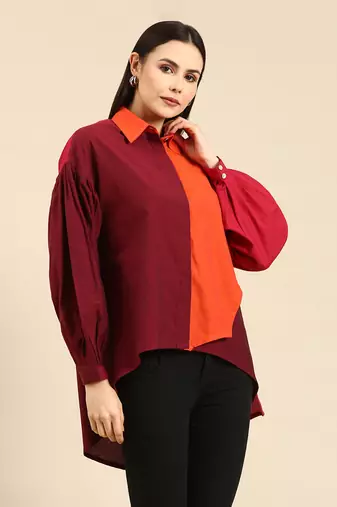 Orange & burgandy cotton shirt