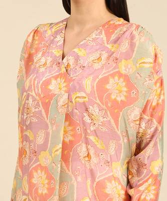 Brown floral printed muslin shirt 5