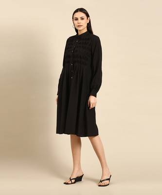 Black cotton smocked dress 2