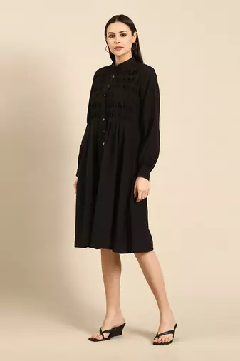 Black cotton smocked dress