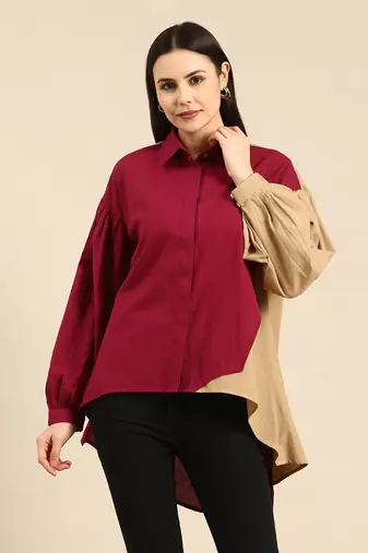 Burgandy & mustard cotton shirt