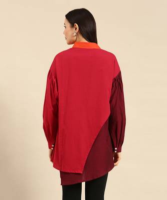 Orange & burgandy cotton shirt 4