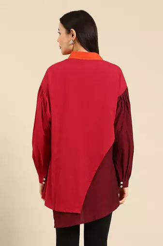 Orange & burgandy cotton shirt