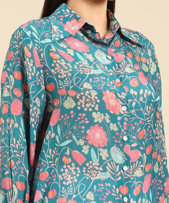 Blue pink printed muslin shirt 5