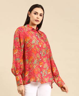 Pink floral printed muslin shirt 3