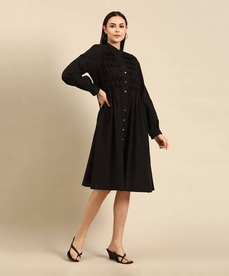 Black cotton smocked dress 3