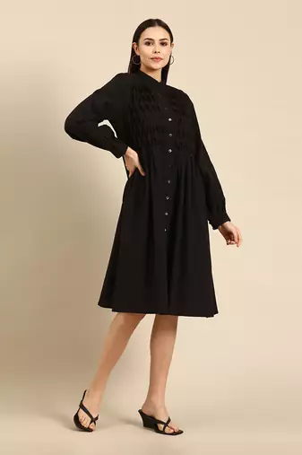 Black cotton smocked dress