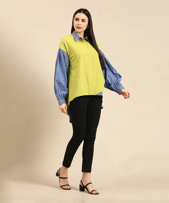 Green & blue cotton shirt 1