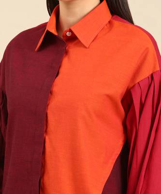 Orange & burgandy cotton shirt 5