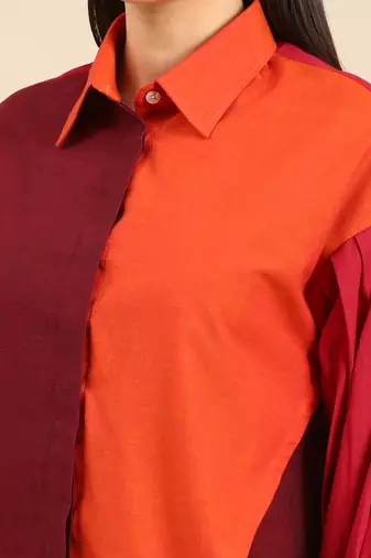 Orange & burgandy cotton shirt
