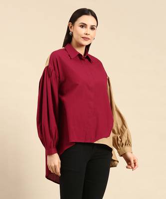 Burgandy & mustard cotton shirt 3