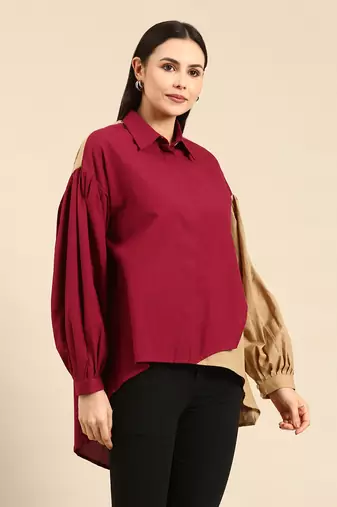 Burgandy & mustard cotton shirt