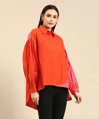 Orange & pink cotton shirt 3