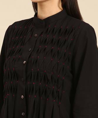 Black cotton smocked dress 5
