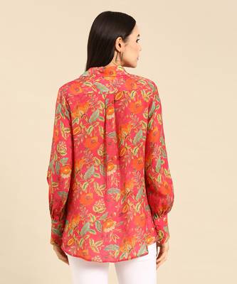 Pink floral printed muslin shirt 4