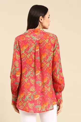 Pink floral printed muslin shirt