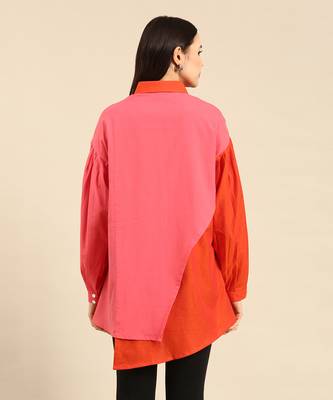 Orange & pink cotton shirt 4