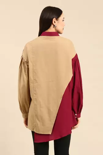 Burgandy & mustard cotton shirt