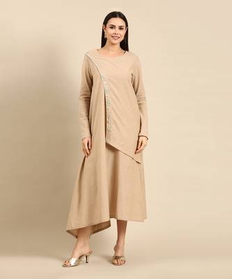 Beige cotton assymetric dress 1