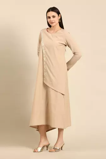 Beige cotton assymetric dress