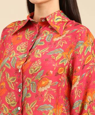 Pink floral printed muslin shirt 5