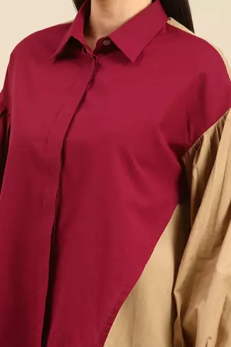 Burgandy & mustard cotton shirt