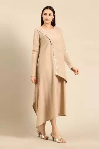 Beige cotton assymetric dress