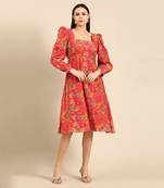 Pink printed muslin square neck dress