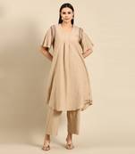 Beige cotton pleated aline dress