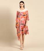 Pink printed muslin cowl neck dress
