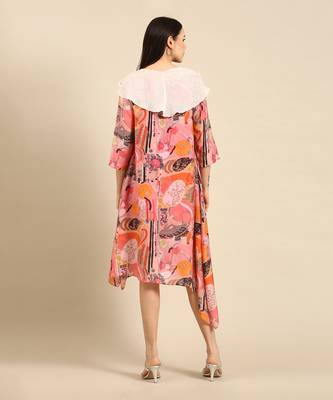Pink printed muslin cowl neck dress 4