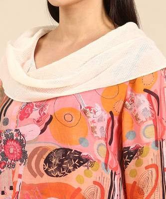 Pink printed muslin cowl neck dress 5