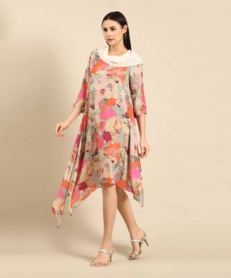 Pastel printed muslin cowl neck dress 2