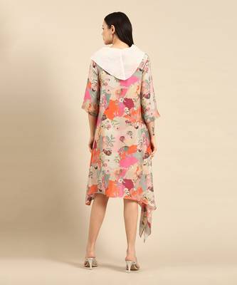 Pastel printed muslin cowl neck dress 4