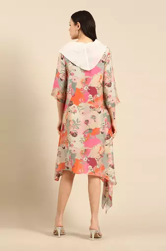 Pastel printed muslin cowl neck dress