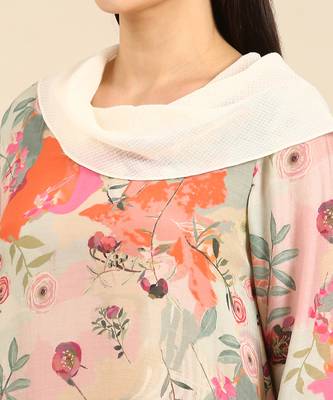 Pastel printed muslin cowl neck dress 5