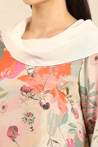 Pastel printed muslin cowl neck dress